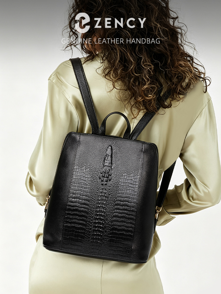 Leather Work Bag Laptop - Zency Kadın Timsah Derisi Sırt Çantası